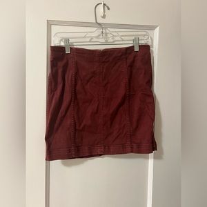 Maroon Cotton Free People Mini Skirt